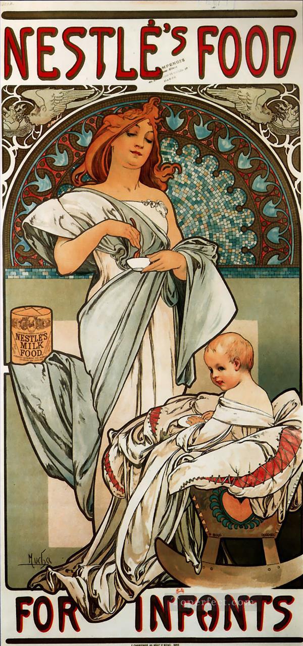 ネスレの乳児用食品 1897 チェコのアールヌーボー様式の独特のアルフォンス ミュシャ油絵